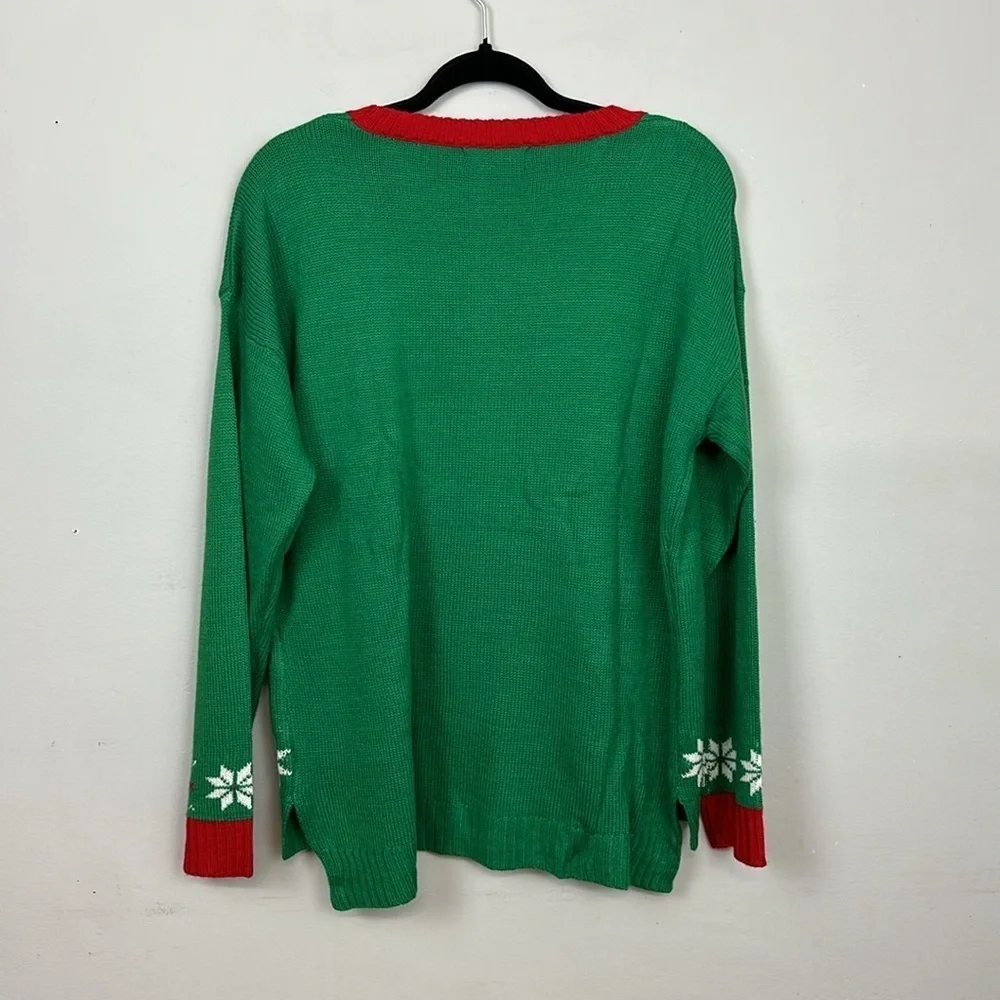 Meowy Christmas Kitty with Bells Ugly Christmas Sweater Sz XL